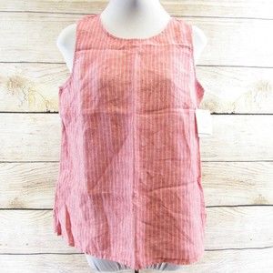 Ellen Tracy Tank Top Size S Red White Stripes Sleeveless Linen Keyhole NEW $79